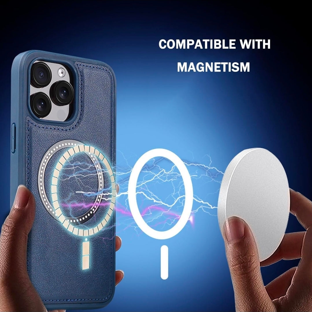 Wallet Case for iPhone 16 Pro Max with Magnetic Detachable Card Holder, Leather Cover and Shock absorbing Protection Shell