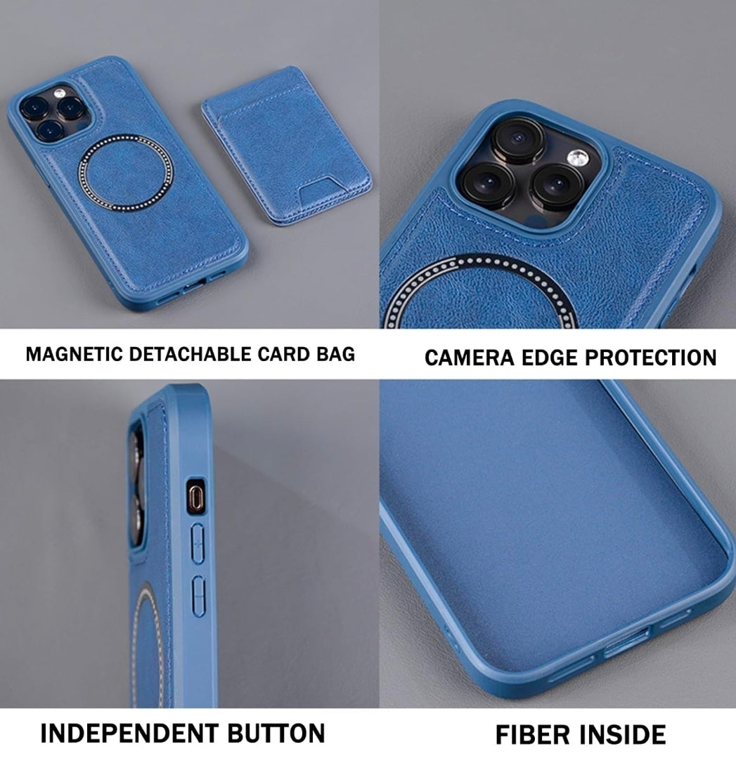 Wallet Case for iPhone 16 Pro Max with Magnetic Detachable Card Holder, Leather Cover and Shock absorbing Protection Shell