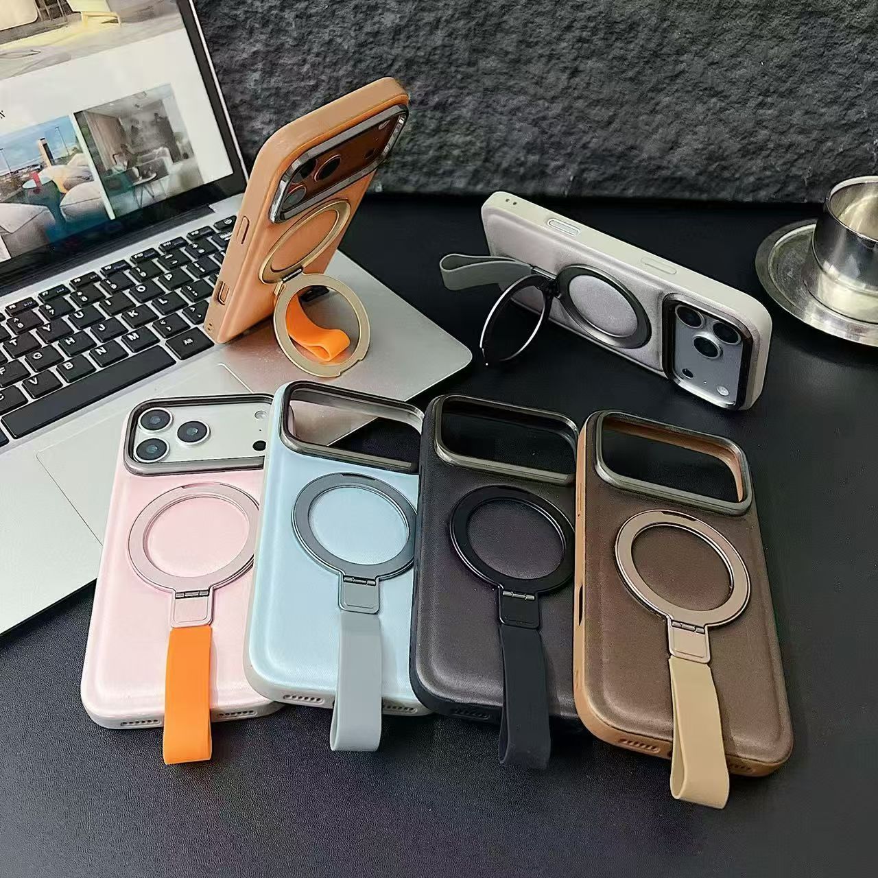 Mag Phone Case Compatible with iPhone 17 Pro Max, Magnetic Case with Ring Stand Holder and Shockproof Kickstand Grip Holder